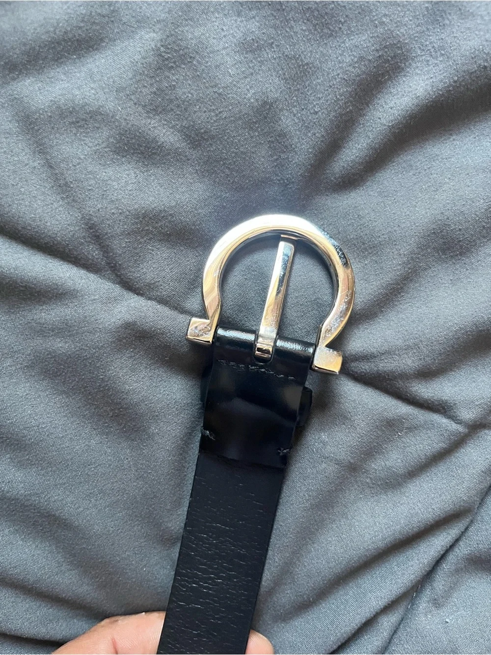 Salvatore Ferragamo Black Leather Belt with Silver Gancini Buckle